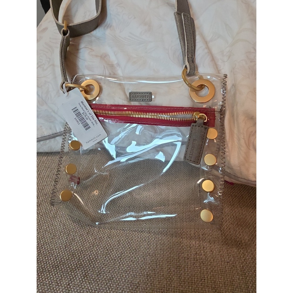 Hammitt Tony Sml Clear Crossbody Bag w/ Red & Pewter Gold Accents